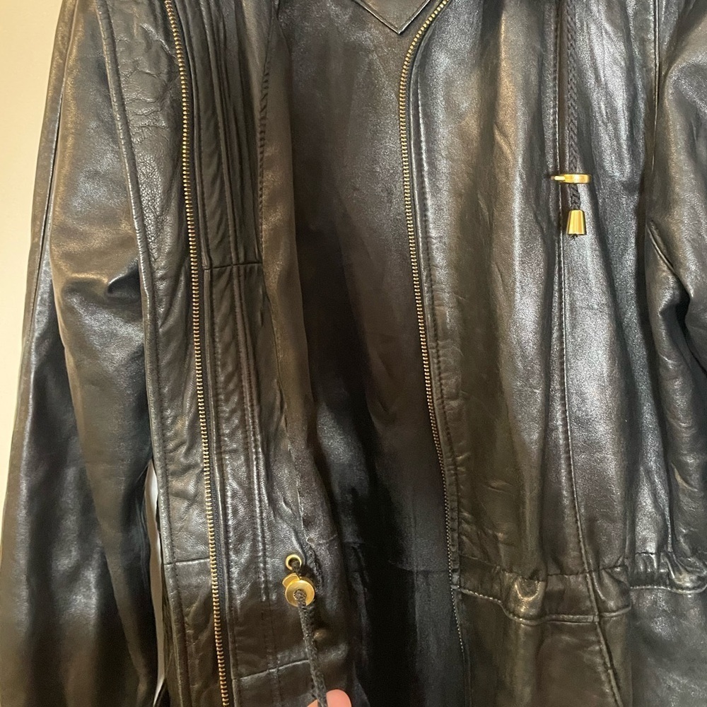 Worthington Lambskin Soft Leather Fox Fur Jacket Sz M Black Detachable Hood VTG - Picture 4 of 14